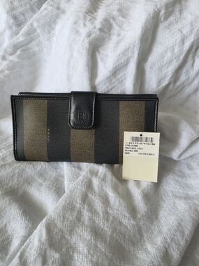 Fendi Striped Canvas Leather Wallet Continental Vintage